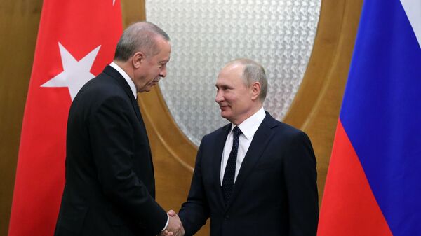 Президент РФ Владимир Путин и президент Турецкой Республики Реджеп Тайип Эрдоган во время встречи в Сочи