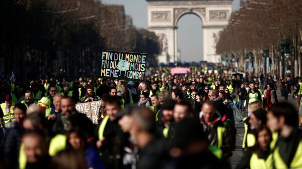 Протестующие в желтых жилетах в Париже, Франция