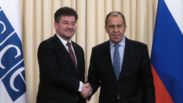 Министр иностранных дел РФ Сергей Лавров и министр иностранных дел Словакии Мирослав Лайчак во время встречи в Москве.