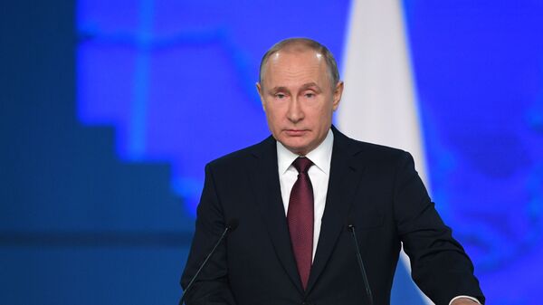 Президент РФ Владимир Путин выступает с ежегодным посланием Федеральному Собранию. 20 февраля 2019