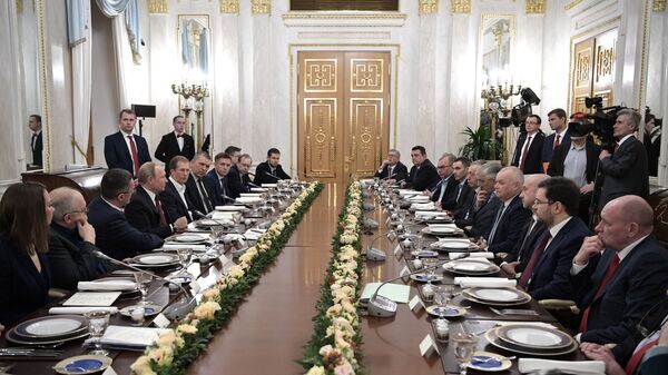Владимир Путин во время встречи с представителями российских информационных агентств и печатных средств массовой информации. 20 февраля 2019