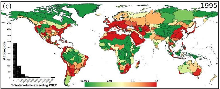  Карта концентрации антибиотиков в воде в 1995 году