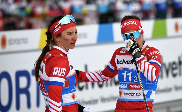 Слева направо: Наталья Непряева (Россия) и Юлия Белорукова (Россия)
