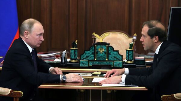  Владимир Путин и министр промышленности и торговли РФ Денис Мантуров во время встречи. 25 февраля 2019