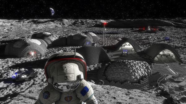 Лунная база и астронавт в представлении художника