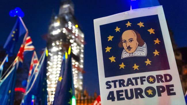 Флаги участников акции против Brexit в Лондоне