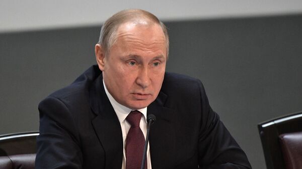 Владимир Путин на ежегодном расширенном заседании коллегии министерства внутренних дел РФ. 28 февраля 2019