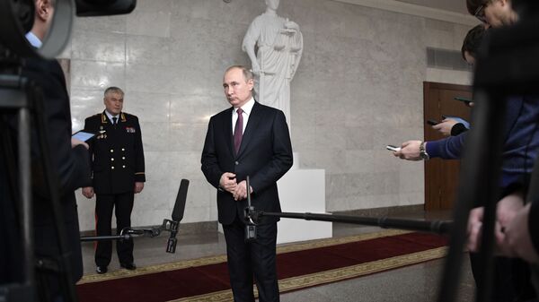 Президент РФ Владимир Путин после ежегодного расширенного заседания коллегии министерства внутренних дел РФ. 28 февраля 2019