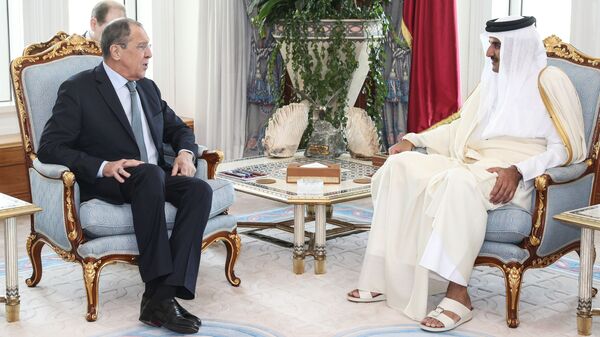 Министр иностранных дел РФ Сергей Лавров и эмир Катара Тамим бен Хамад Аль Тани во время встречи в Дохе. 4 марта 2019