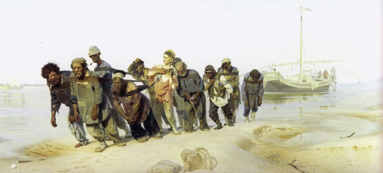 Репродукция картины Ильи Репина Бурлаки на Волге