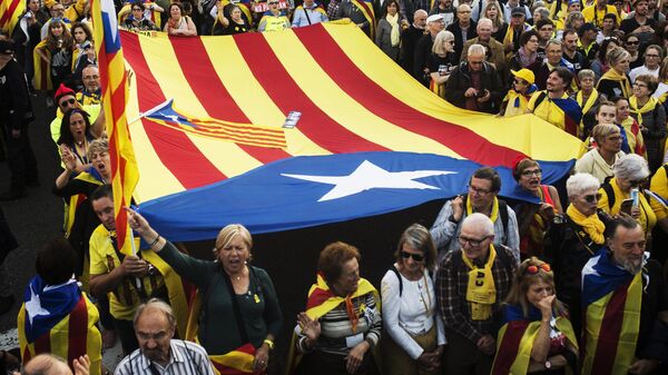 Участники акции в поддержку независимости Каталонии в Мадриде