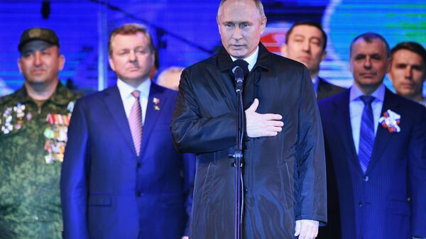 Президент РФ Владимир Путин на концерте в Симферополе по случаю пятилетия воссоединения Крыма с Россией