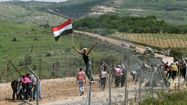Акция протеста на границе между Сирией и Израилем в районе Голанских высот