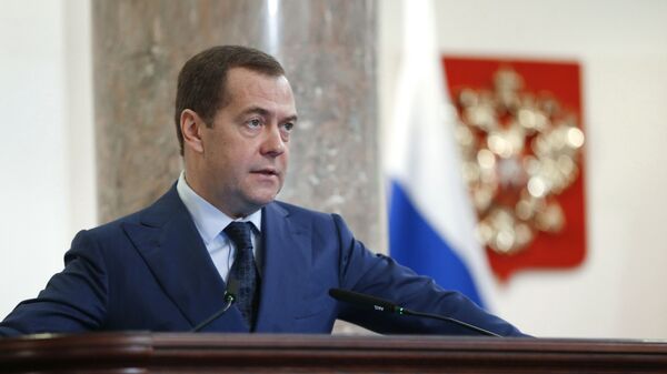 Председатель правительства РФ Дмитрий Медведев на расширенном заседании коллегии министерства финансов РФ