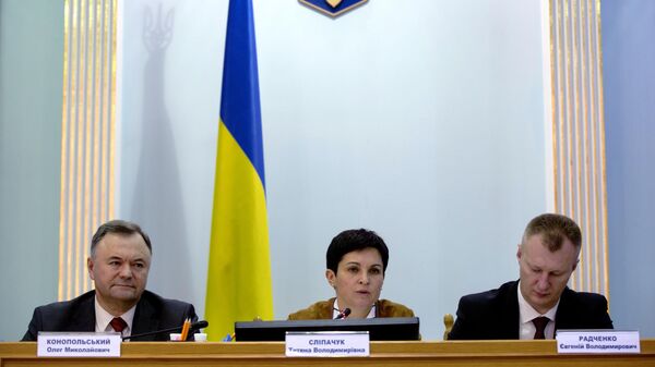 Председатель Центральной избирательной комиссии Украины Татьяна Слипачук во время брифинга в Киеве. 1 апреля 2019