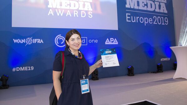 Заместитель главного редактора МИА Россия сегодня Наталья Лосева после церемонии награждения премией Всемирной газетной и новостной ассоциации (WAN-IFRA) European Digital Media Awards в Вене