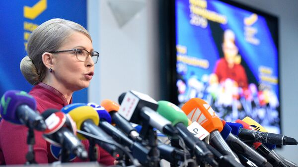 Лидер партии Батькивщина Юлия Тимошенко на пресс-конференции в Киеве. 2 апреля 2019