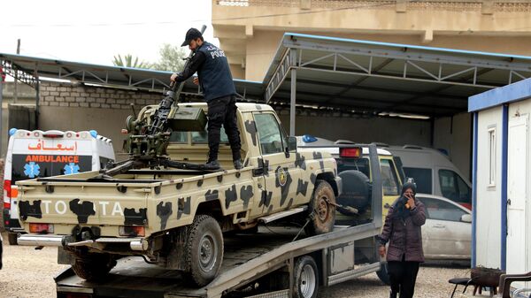 Военный автомобиль, конфискованный у ливийского маршала Халифы Хафтара в Завии, к западу от Триполи. 5 апреля 2019
