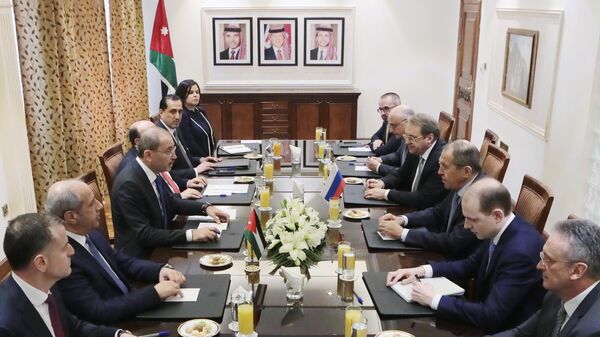 Министр иностранных дел РФ Сергей Лавров и министр иностранных дел Иордании Айман ас-Сафади во время встречи. 7 апреля 2019