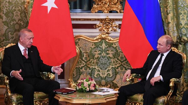 Президент РФ Владимир Путин и президент Турции Реджеп Тайип Эрдоган во время встречи. 8 апреля 2019