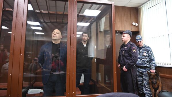 Бывший мэр Владивостока Игорь Пушкарев, обвиняемый во взяточничестве, во время заседания в Тверском суде Москвы
