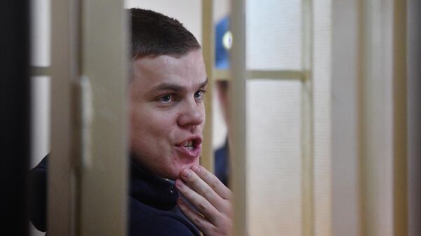 Футболист Александр Кокорин, обвиняемый в хулиганстве и побоях, на заседании Пресненского суда города Москвы. 9 апреля 2019