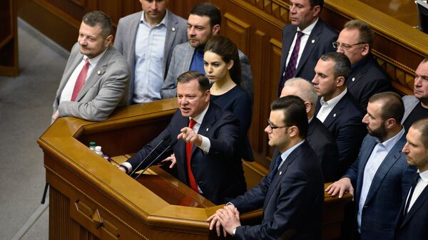 Лидер Радикальной партии Олег Ляшко выступает на заседании Верховной рады
