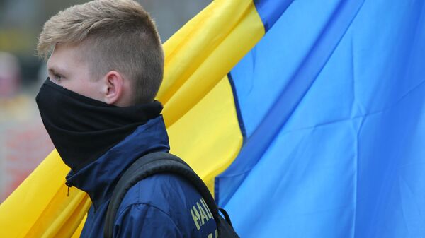 Участник акции националистов в Киеве