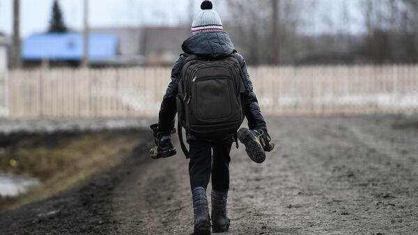 Мальчик идет в школу в деревне Аполлоновка