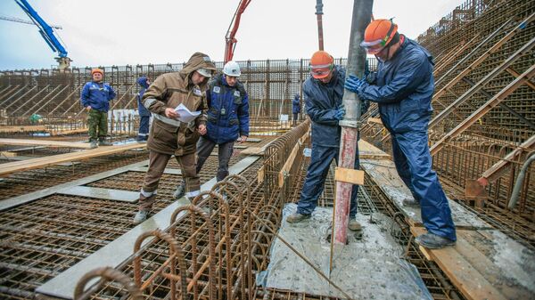 Бетонирование фундаментной плиты реакторного здания энергоблока №2 на площадке станции замещения Курская АЭС-2 