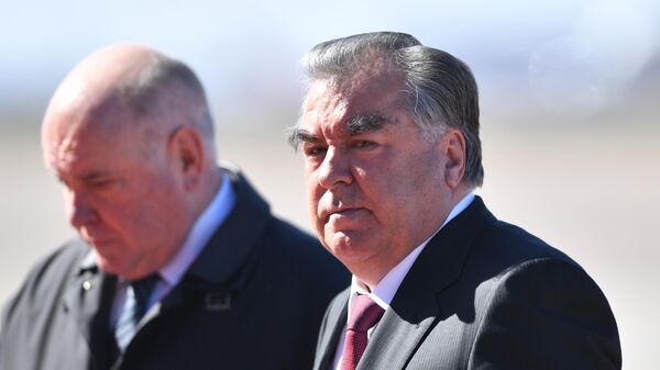 Президент Таджикистана Эмомали Рахмон, во время церемонии встречи в аэропорту Внуково-2.  16 апреля 2019