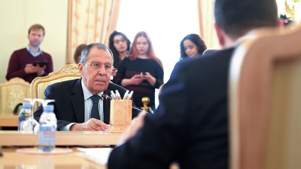 Министр иностранных дел РФ Сергей Лавров во время встречи с министром иностранных дел Республики Сербии Ивицем Дачичем в Москве. 17 апреля 2019