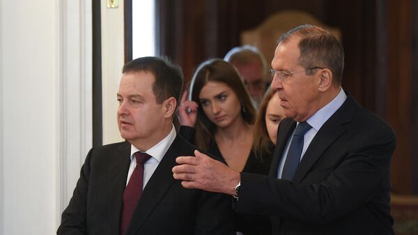 Министр иностранных дел Республики Сербии Ивиц Дачич во время встречи с министром иностранных дел РФ Сергей Лавров в Москве
