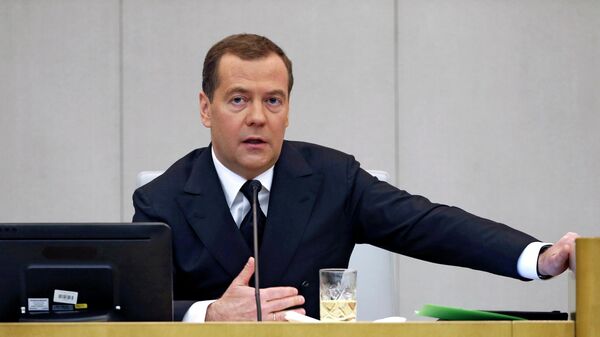 Председатель правительства РФ Дмитрий Медведев после выступления в Государственной Думе РФ с отчётом правительства РФ о результатах деятельности за 2018 года. 17 апреля 2019