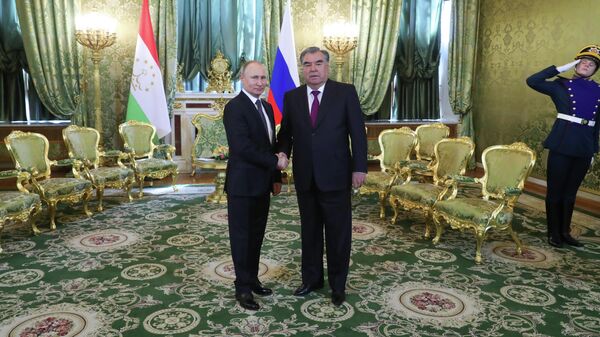 Владимир Путин и президент Таджикистана Эмомали Рахмон во время встречи. 17 апреля 2019