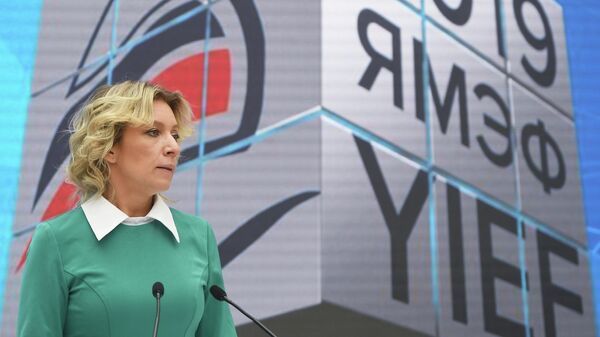 Официальный представитель Министерства иностранных дел России Мария Захарова во время брифинга в Ялте. 18 апреля 2019