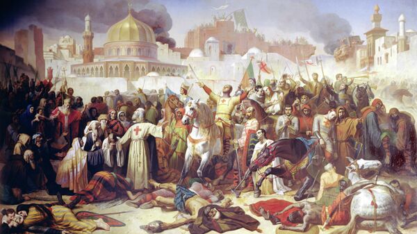 Работа французского художника Эмиля Синьоля Завоевание Иерусалима крестоносцами, 15 июля 1099, 1847 год 