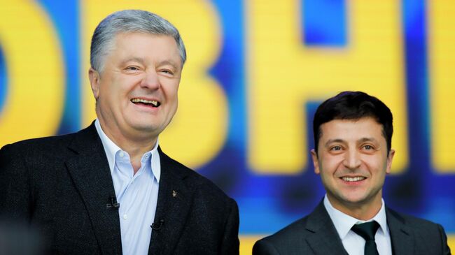 Дебаты кандидатов в президенты Украины Петра Порошенко и Владимира Зеленского