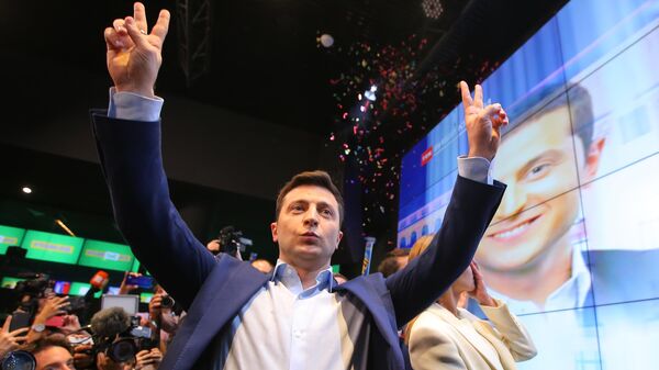 Владимир Зеленский во время объявления итогов голосования второго тура выборов президента Украины