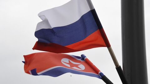 Флаги России и КНДР на железнодорожном вокзале Владивостока, куда прибудет поезд председателя КНДР Ким Чен Ына Флаги России и КНДР на железнодорожном вокзале Владивостока, куда прибудет поезд председателя КНДР Ким Чен Ына