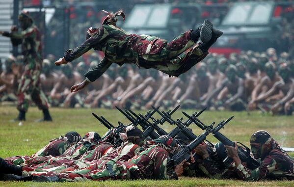 Празднование 67-й годовщины Национальной армии Индонезии в Джакарте. 24 апреля 2019 