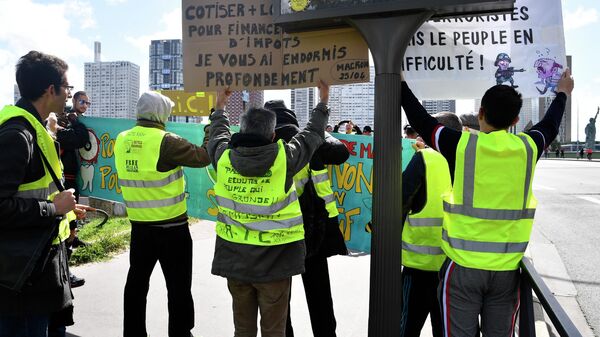 Участники акции протеста желтых жилетов в Париже