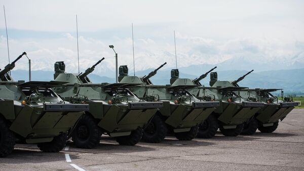 Бронированные разведывательно-дозорные машины (БРДМ-2), переданные  Киргизии, на территории авиабазы Кант