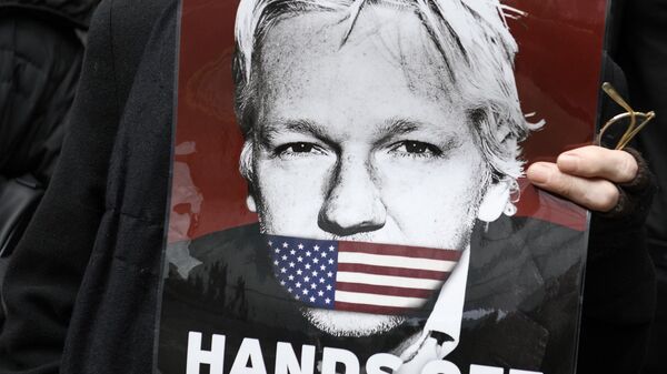 Участница акции в поддержку основателя WikiLeaks Джулиана Ассанжа в Лондоне. 1 мая 2019