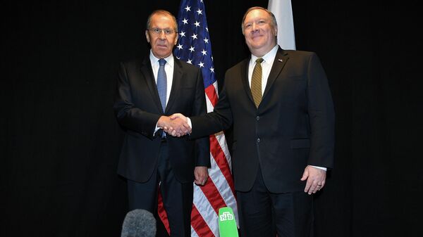 Министр иностранных дел России Сергей Лавров и госсекретарь США Майк Помпео во время встречи в Рованиеми, Финляндия. 6 мая 2019