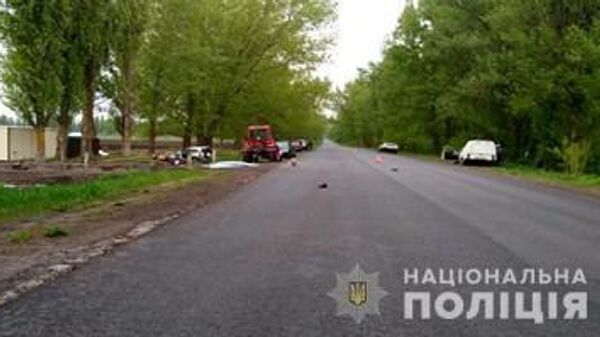 Место ДТП с участием автомобиля Chevrolet Niva и мотоцикла в Киевской области Украины