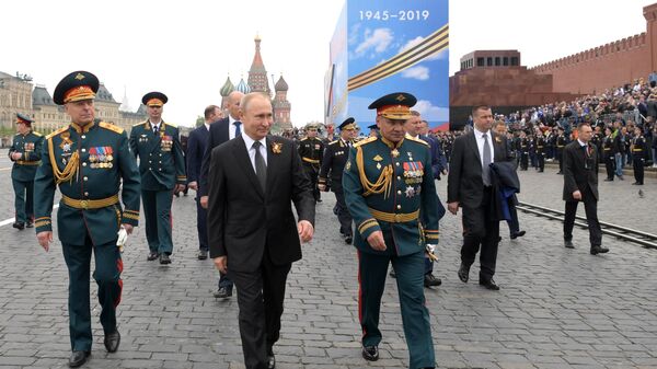 Президент РФ Владимир Путин после окончания военного парада на Красной площади в Москве
