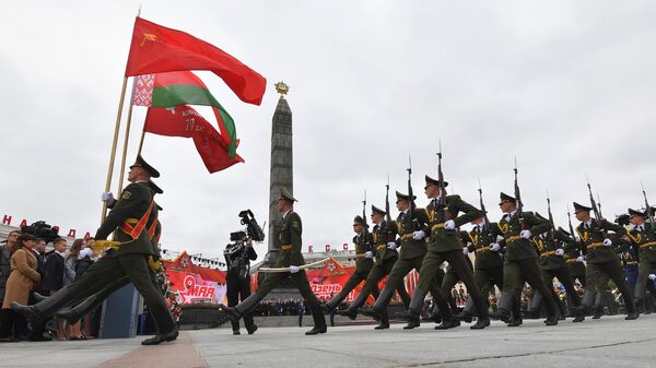 Парадные расчеты военнослужащих на торжественных мероприятиях в Минске, посвященных Дню Победы