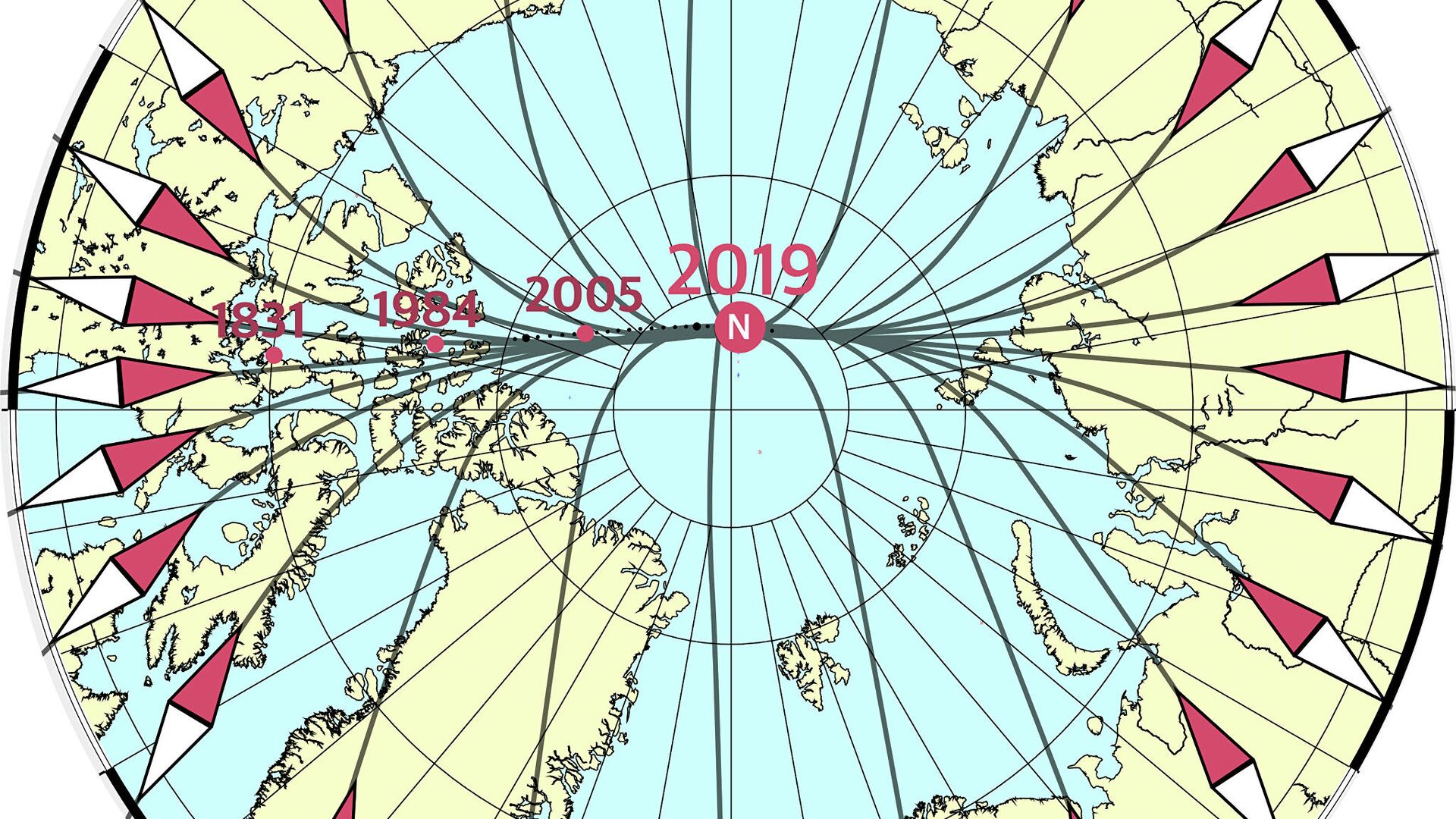Траектория движения магнитного полюса Земли          - РИА Новости, 1920, 16.05.2019