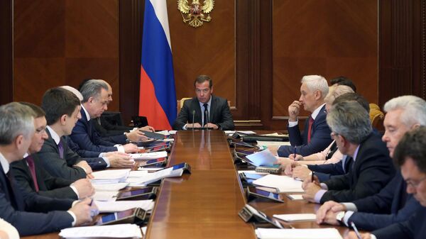 Председатель правительства РФ РФ Дмитрий Медведев заседание президиума Совета при президенте РФ по стратегическому развитию и национальным проектам. 20 мая 2019